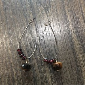 GARNET AND TIGER EYE EARRINGS